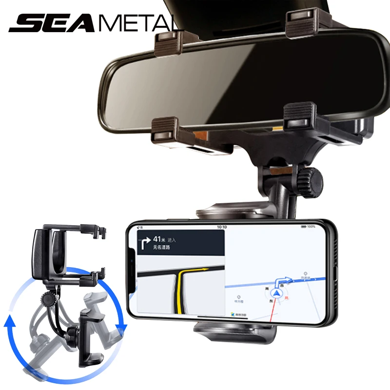 

SEAMETAL Rearview Mirror Phone Holder for Car Free Rotation Adjustment Phone Mount Stable Gripper Smartphone Navigation Bracket