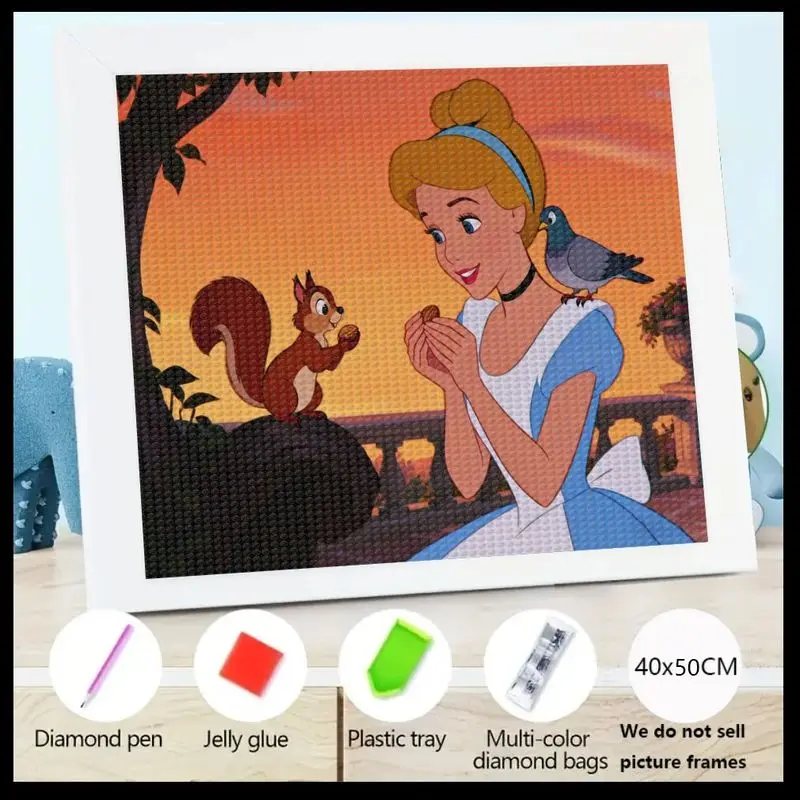 

1 шт., набор алмазной живописи принцессы Диснея Золушки 5D, полная дрель, милая мультяшная сказка с искусством лесных животных, большой драгоценный камень своими руками
