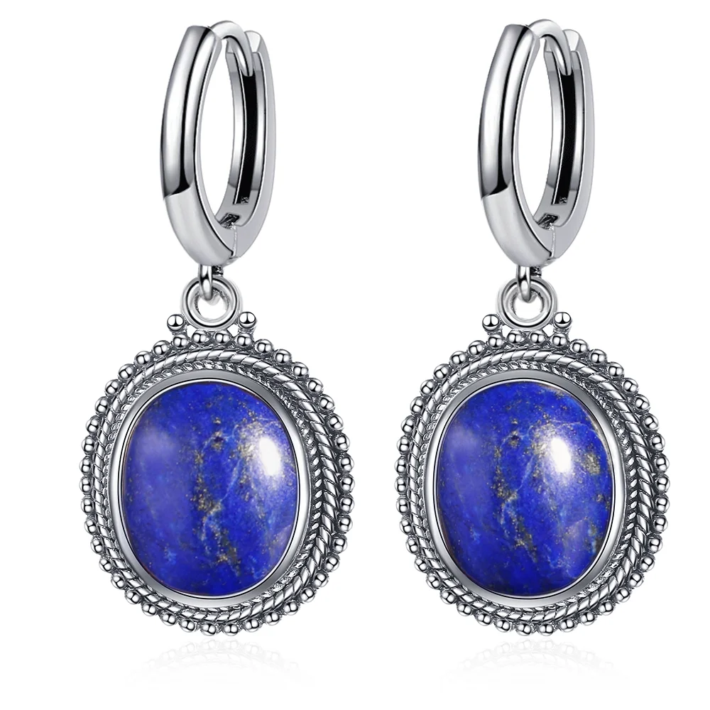 Orecchini A Goccia In Labradorite Naturale E Argento 925 – Cerchio 12mm