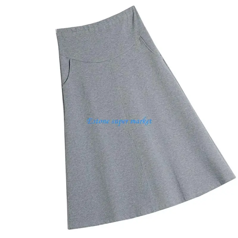 090B تنورة الأمومة الأنيقة مرونة الخصر الشتاء رايات ألف خط ملابس مريحة من القطن #4