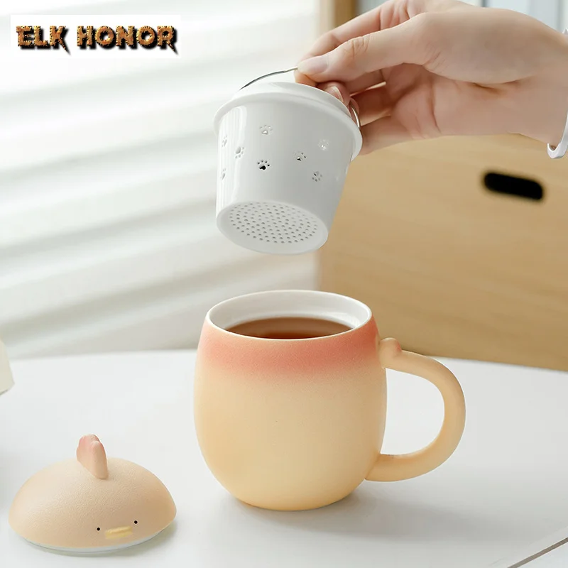 350ml Cute Small Duck Office Work Cup Cat's Paw Hole Filter Tea Separator Cup Afternoon Tea Mug Tea Making Mug Women Girl Drink