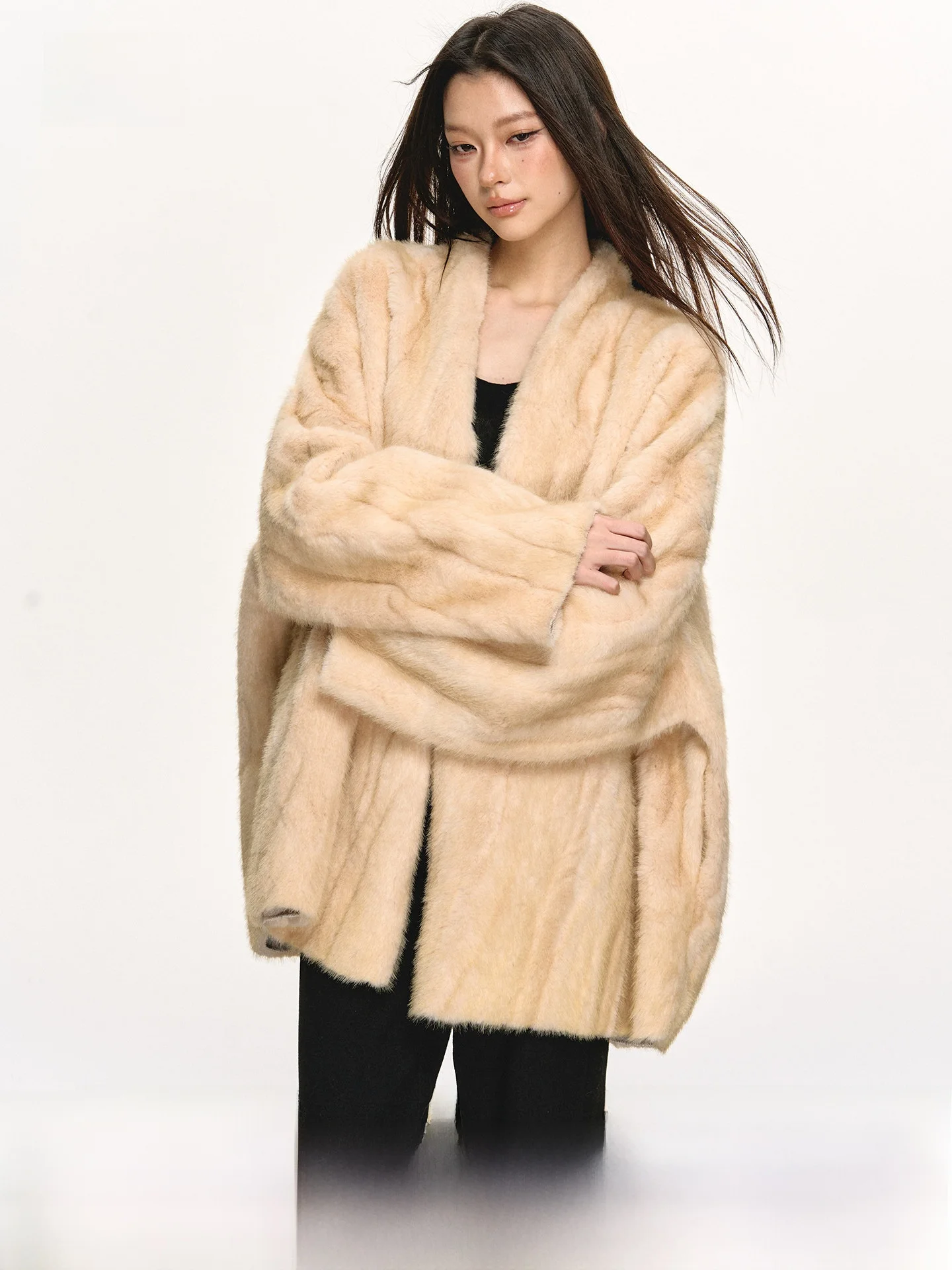 

Anna Aneae Eco-Friendly Fur Women's Winter Coat Fluffy Leatherette Inteated High-End Casual Sle Long Sve Mid-Length
