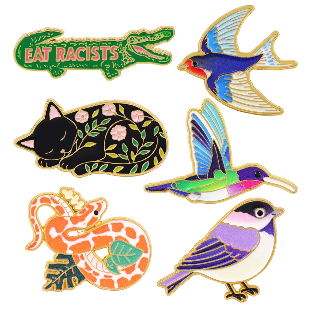 Mix 3 teile/satz Bunte Tiere Emaille Pins Vögel Metall Brosche Rucksack Kragen Revers Schlange Abzeichen Mode Schmuck Sammlung Geschenk