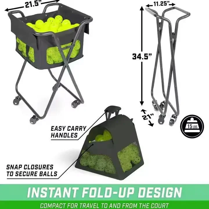 Practical Classic Black Ball Cart Folding Iron Ball Frame Tennis Storage Cart Movable