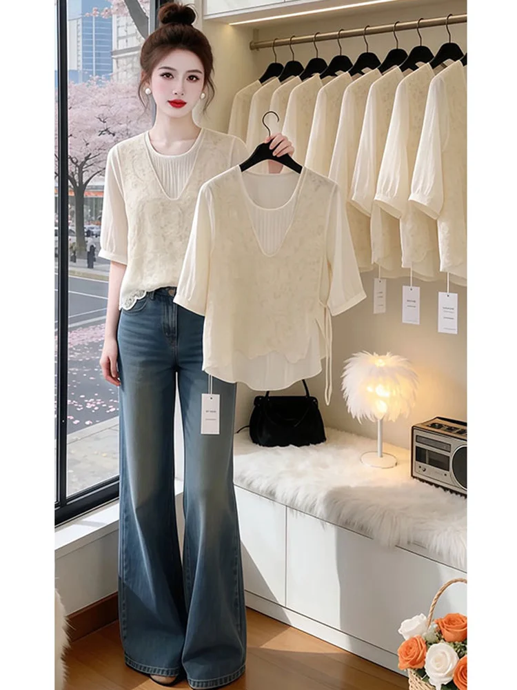 

Fashionable Loose Short Sleeve T-Shirt Women's Summer New Style Casual Loose Fit Slimming Top Quality Material round Neck