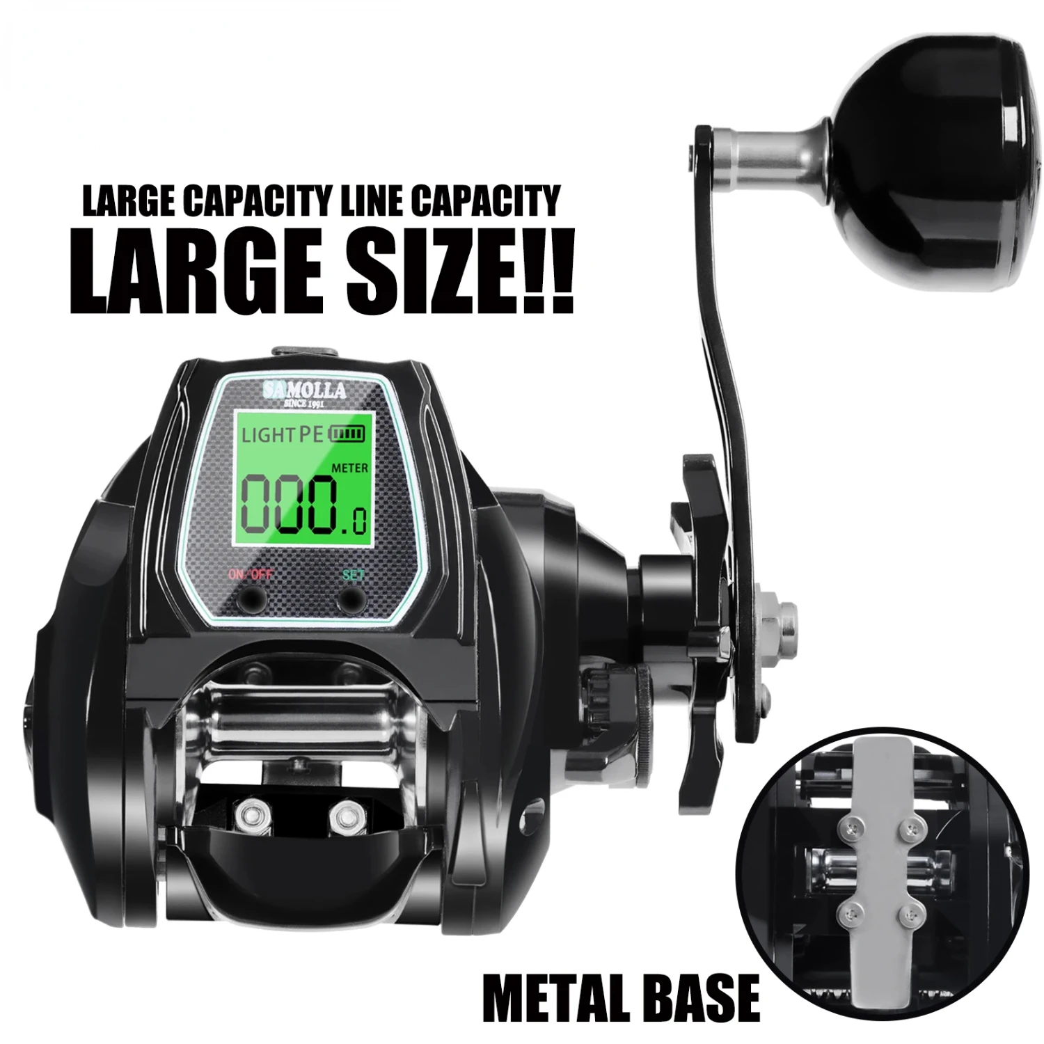 

Large Deep Sea Electronic Fishing Reel Baitcasting Saltwater Waterproof 6.4 1 16KG Drag Catfishing Trolling Metal Base