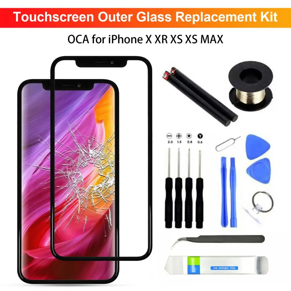 1 Set Phone Glass Screen Good Hardness with OCA Adhesive Touch Screen Replacement Outer Front Screen Repair Tools Kit