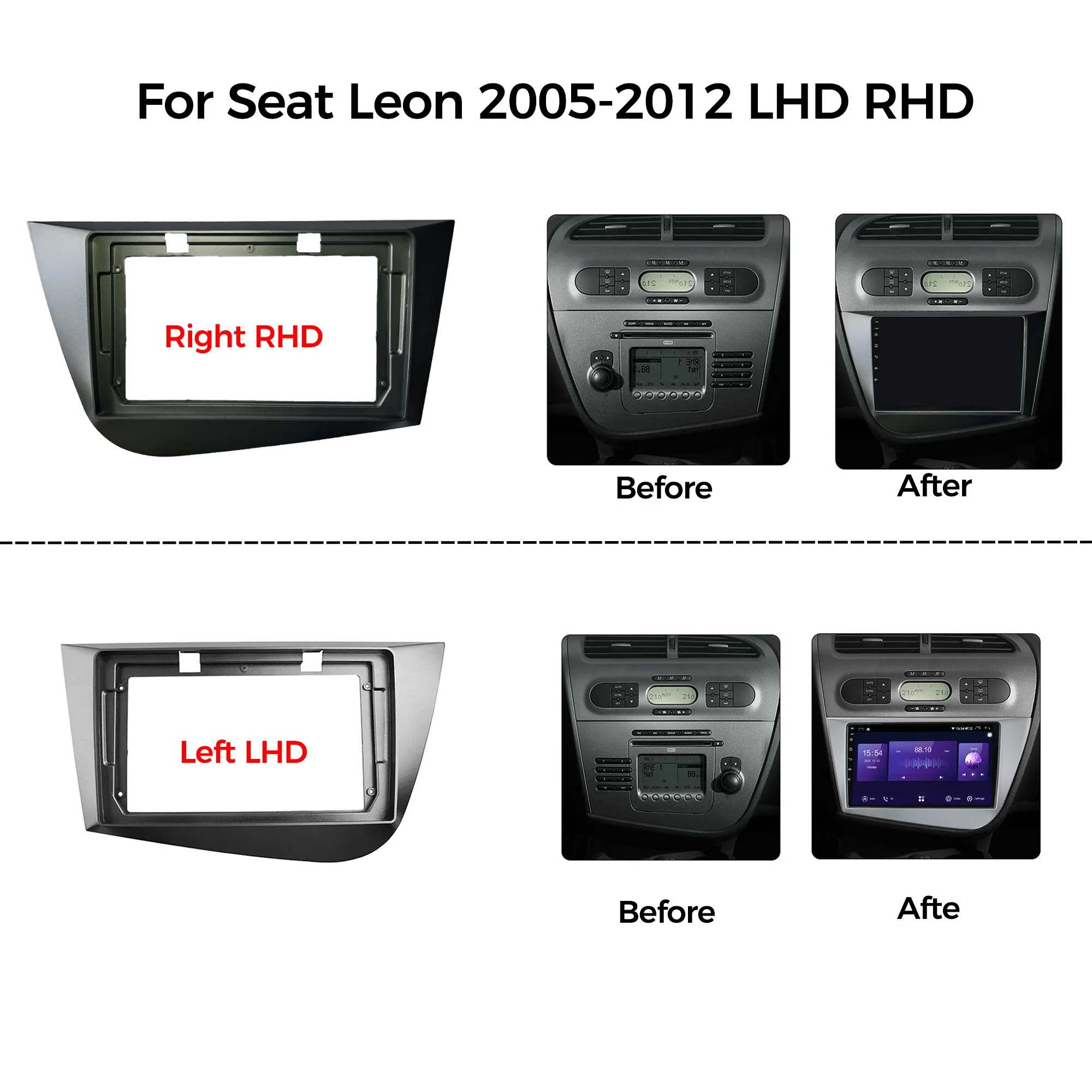 9-inch Car Radio Panel Frame Stereo GPS DVD Panel RHD/LHD Frame Bezel for SEAT Leon 2005-2012 Center Console Mounting Bracket