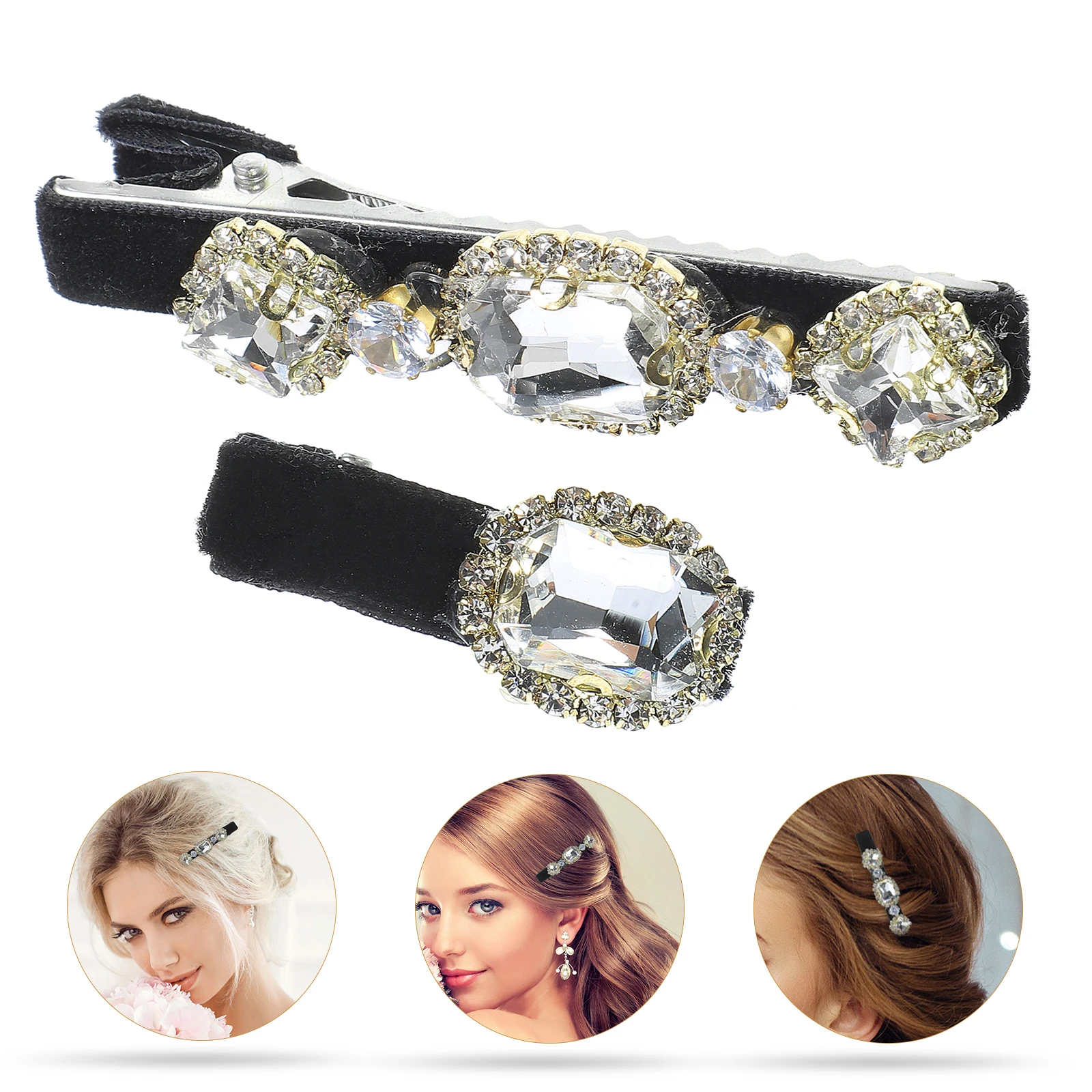 

2 Pcs Retro Hair Card Bobby Styling Girls Accessories Vintage Rhinestone Clips Barrette Square