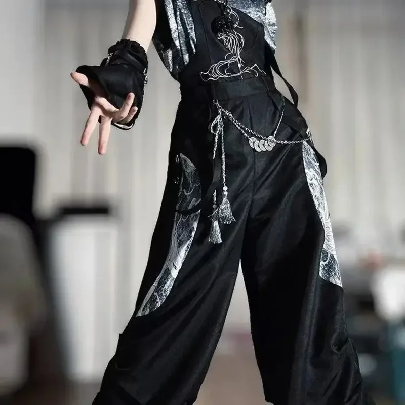 ترقية جديدة Chiense هان عناصر قميص بدون أكمام المتخصصة الشباب الشعور الملابس الرجال النساء أنيق الشارع كوس موضة ملابس يومية