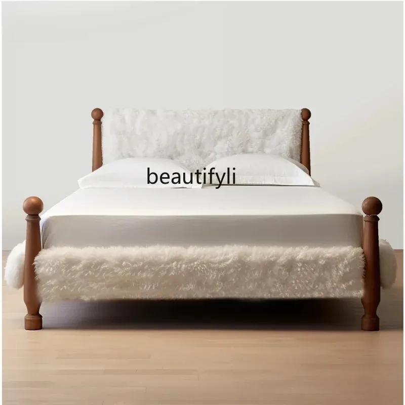 

Solid wood bed Modern simple light luxury 1.5 MFrench dopamine 1.8 MFabric princess bed Master bedroom Double American