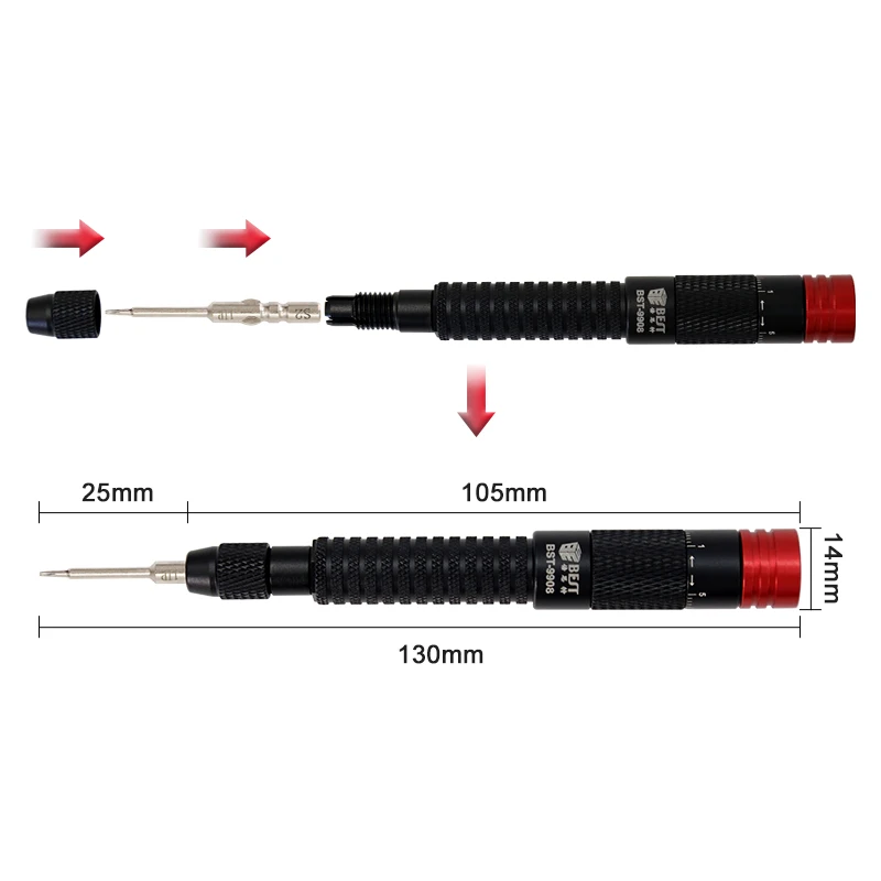 BST-9908 Set di cacciaviti a coppia regolabile di precisione Cacciavite a coppia magnetico con lame sostituibili per riparazioni elettroniche
