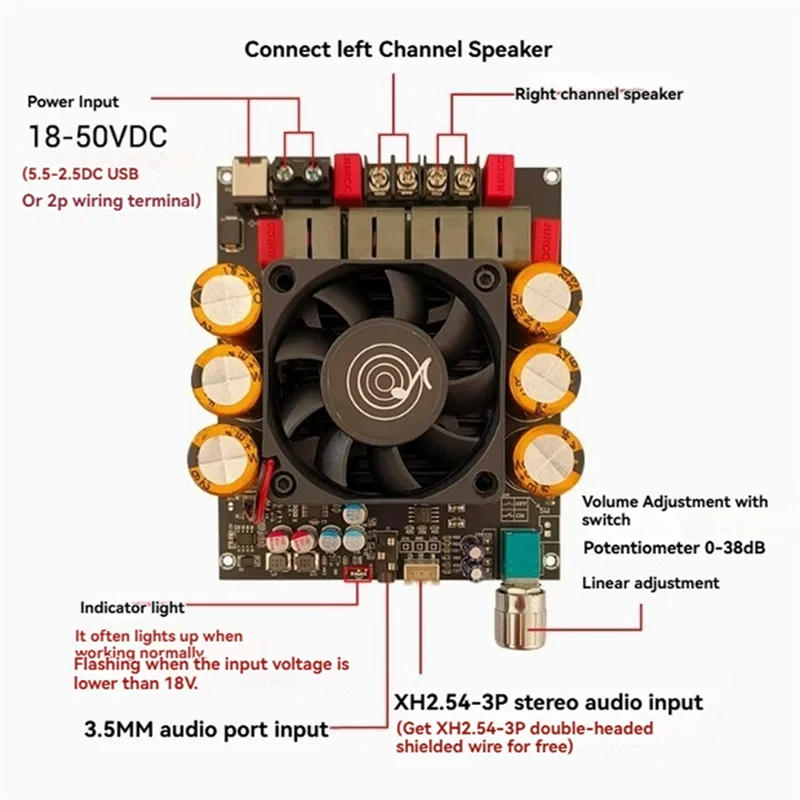 FULL-ZK-6002 مضخم الصوت مجلس 2.0 ستيريو مع تعديل التردد العالي والمنخفض 600 واط + 600 واط TPA3255