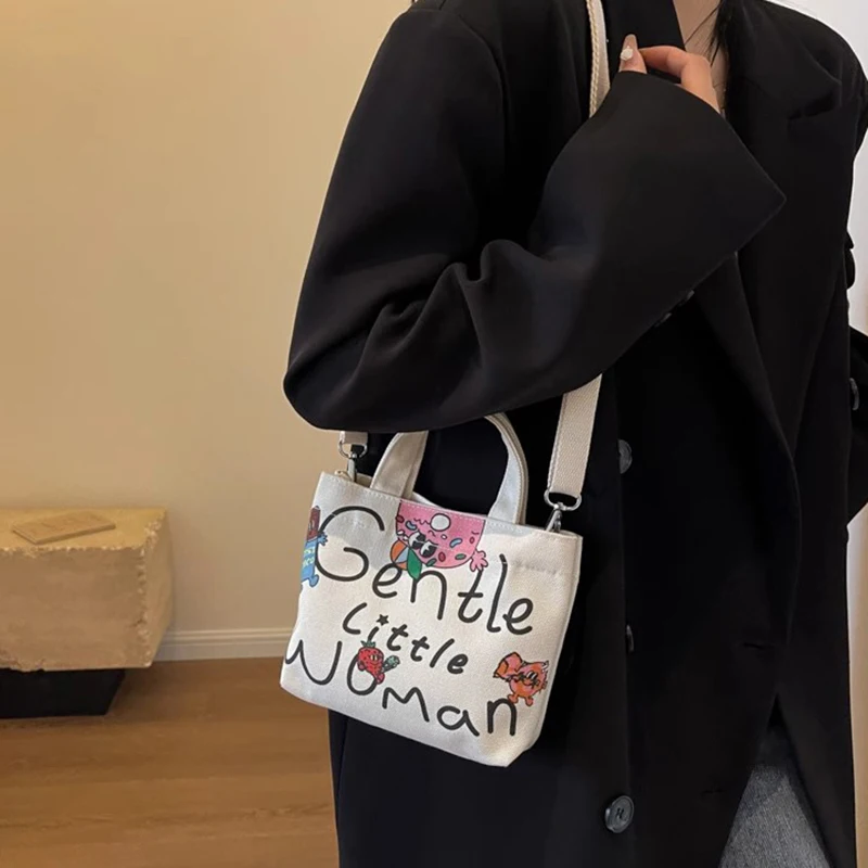 Canvas Bag Printing Letter Tote Bag Fashionable Print Messenger Bag Women Crossbody Shoulder Bags Handbags