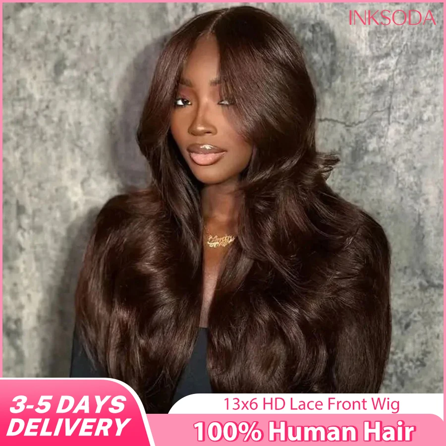 

Шоколадно-коричневый парик фронта шнурка 13x4 Бразильский предварительно выщипанный парик фронтальной части шнурка 13x6 HD Объемная волна Темно-коричневые парики с закрытием человеческих волос