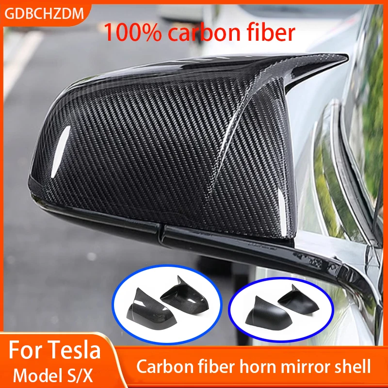 For Tesla ModelX/S Rearview Mirror Cover Real Carbon Fiber Horn Mirror Shell Reversing Mirror Cover Car Modification Accessories
