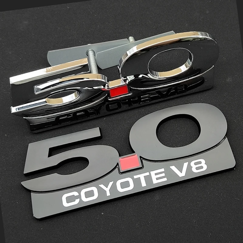 ملصق سيارة معدني ثلاثي الأبعاد شعار 5.0 COYOTE V8 مصبغة شارة أمامية شعار الجذع الخلفي شارات لفورد موستانج GT فالكون تورينو Fairlane