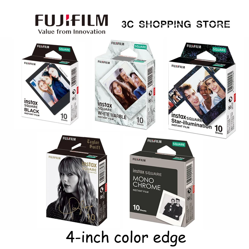 

10 Sheet Fujifilm Instax Square Instant Color Edge Film for Fuji SQ20/10/6/1 SP-3 Hybrid Format Cameras