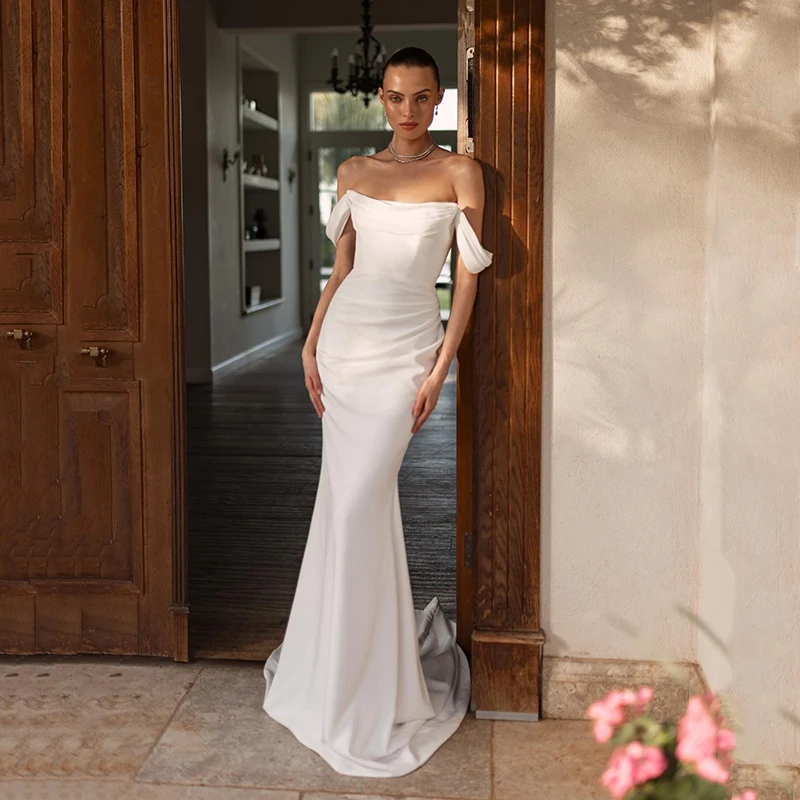 

Eightree 2025 Mermaid Wedding Dresses Off The Shoulder Floor Length Satin Wedding Gowns Boho Beach Bridal Prom Dress Customized