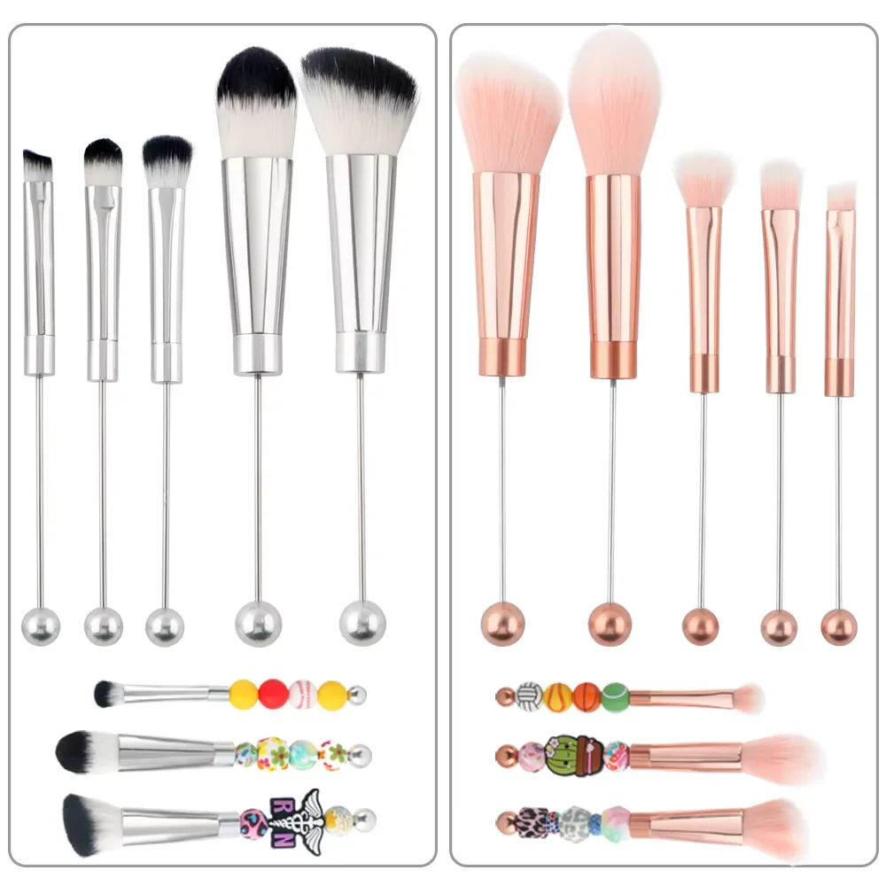 1set Metal DIY Beaded Cosmetic Eye Brush Detachable Beads Makeup Brushes For Lady Girls Professional Cosmetics Makeu