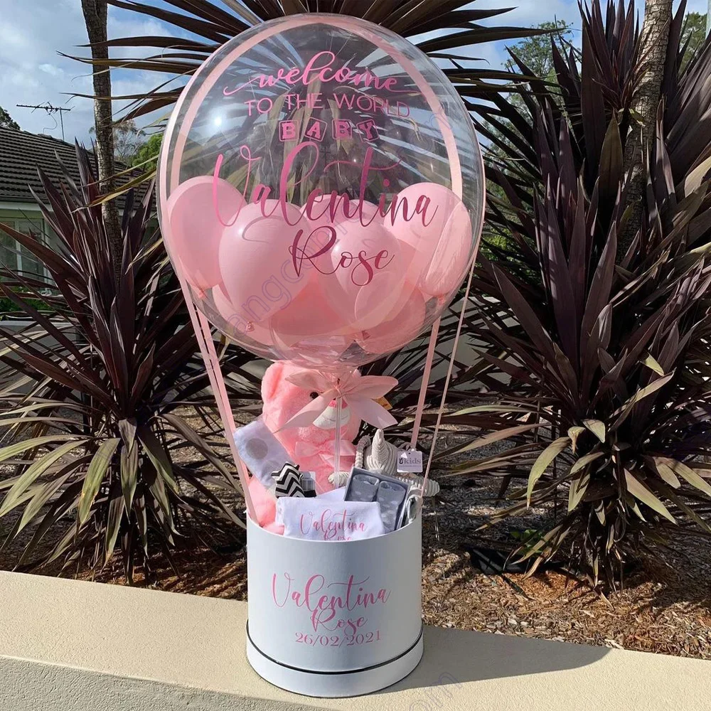 Cesto regalo Scatola per palloncini Mordomo 1° Baby Shower Decorazioni felici Forniture per bambini Foto Ragazzo Ragazza Bouquet ad aria calda Idee