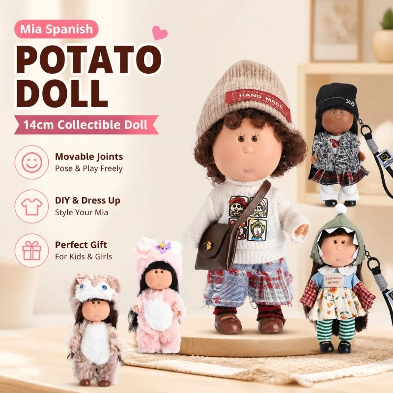 

Mia Spanish Potato Doll 14cm Vinyl Naked Doll Movable Joints DIY Handmade With Clothes Shoes Bag Keychain Pendant For Kids Girls