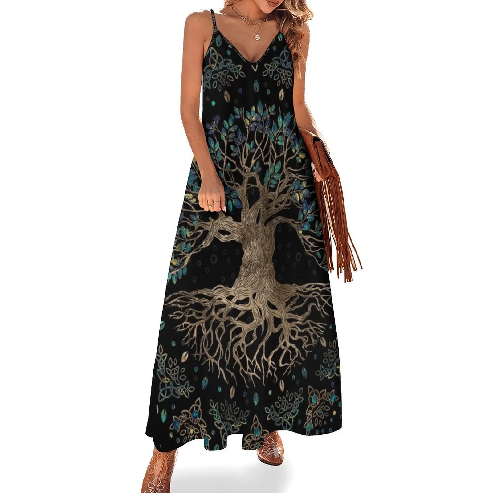 

Tree of life -Yggdrasil Golden and Marble ornament Sleeveless Dress dress for women 2025 dresses for women Dress