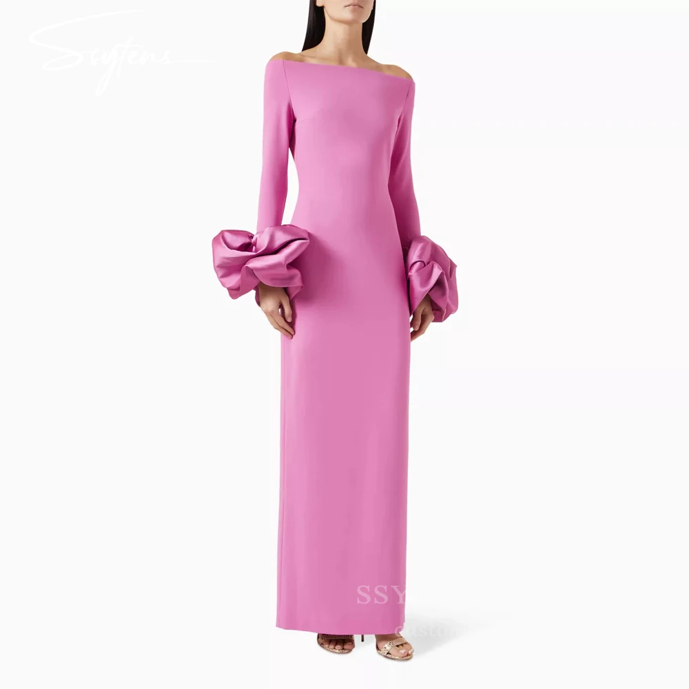 Gaun Malam Putri Duyung Merah Muda SSYTENS Gaun Panjang Satin Seksi Tanpa Lengan Wanita Lengan Panjang Vestidos De Gala Dapat Disesuaikan