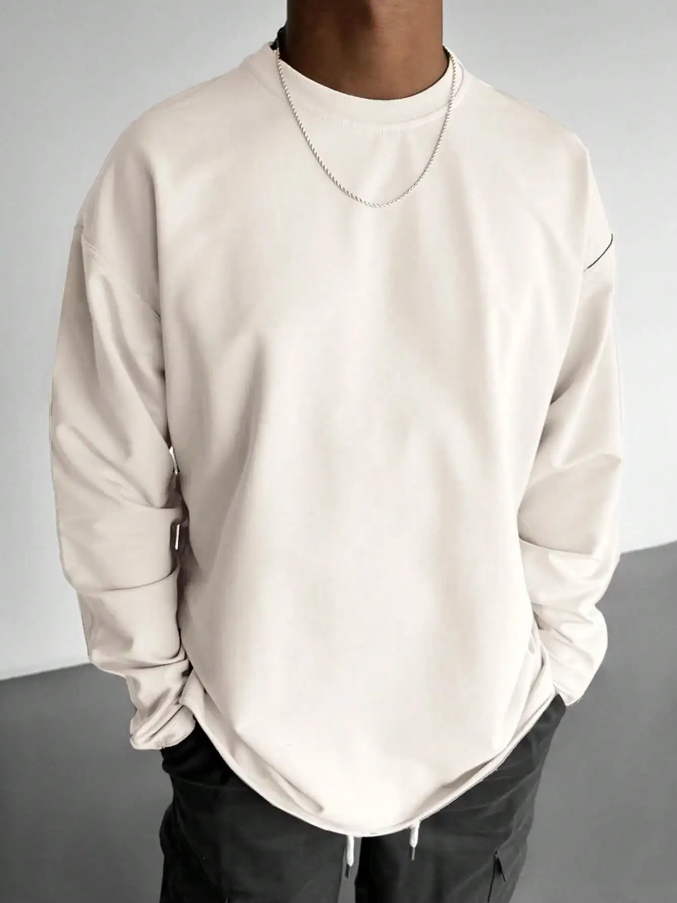 

Men's Solid Color Casual Long Sleeve T-Shirt, Loose Fit for Spring Autumn Daily Wear