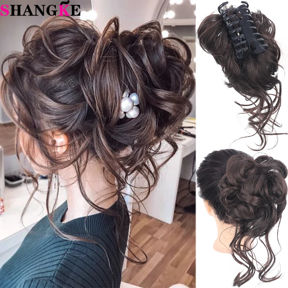 

SHANGKE Synthetic Hair Bun Messy Scrunchies Hairpiece Accessories Claw Clip Chignon Curly Fake Hair Natural Fake False Hair