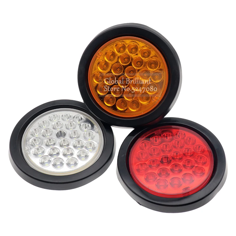 24V Car Truck Trailer Round Rear Tail Lights Turn Singal Light Reflector Brake Stop Side Marker Warning Lights Red Yellow White