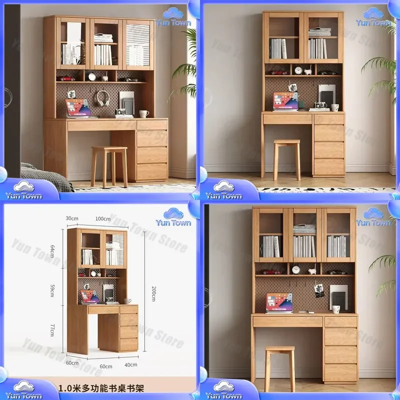Modern Oak Solid Wood Desk Bookshelf with Drawers for Children Learning Study Desk Small Home Office Furniture for Kids Room