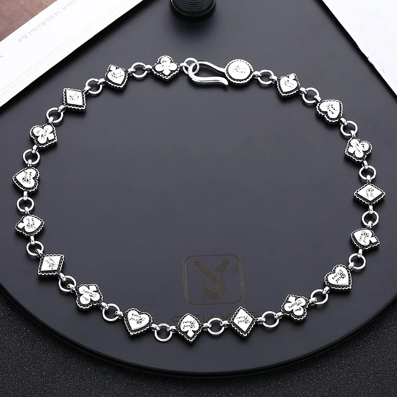 S925 sterling silver necklace short necklace for ladies short playing cards thick type korean style niche punk rock ornament