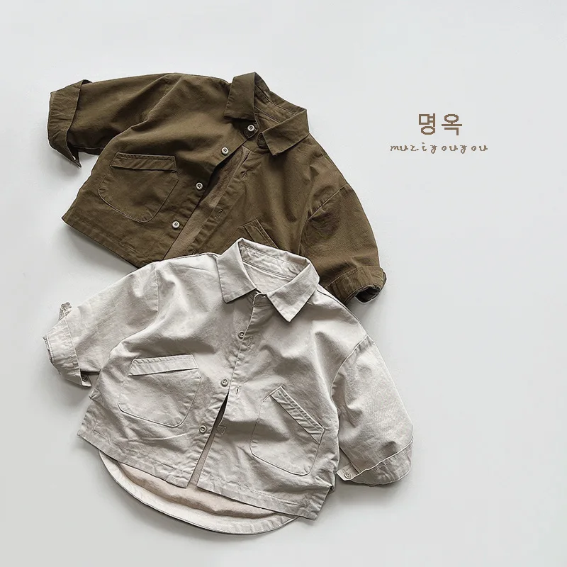 

HZMY-Preference~Children's Korean Style Shirt Coat2024Spring Boys and Girls Retro Easy Matching Tops Trendy Children's Clothing
