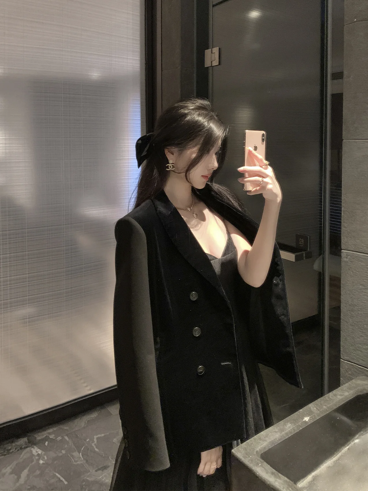 

Middletone High-End Velvet Woolen Suit Jaet Women's Double-Breasted Waist-Cinched Outerwear Winter Commute Sle Pure Color