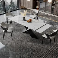 Mesa de comedor retráctil rectangular de extensión, mesa de restaurante de pizarra de diseño moderno para el hogar, muebles que ahorran espacio