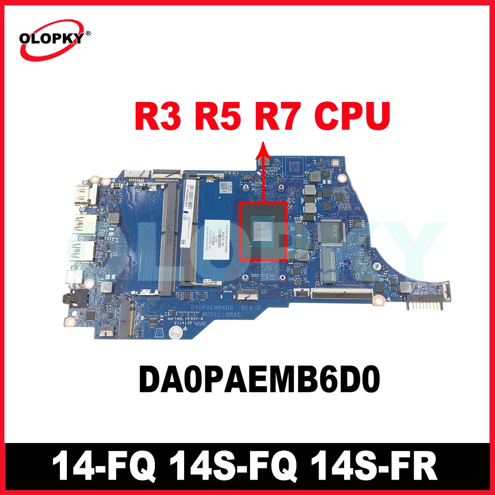 DA0PAEMB6D0 اللوحة الرئيسية ل HP 14-FQ 14S-FQ 14S-FR اللوحة الأم للكمبيوتر المحمول M03771-001 M10792-601 M03773-601 R3 R5 R7 CPU DDR4 اختبارها