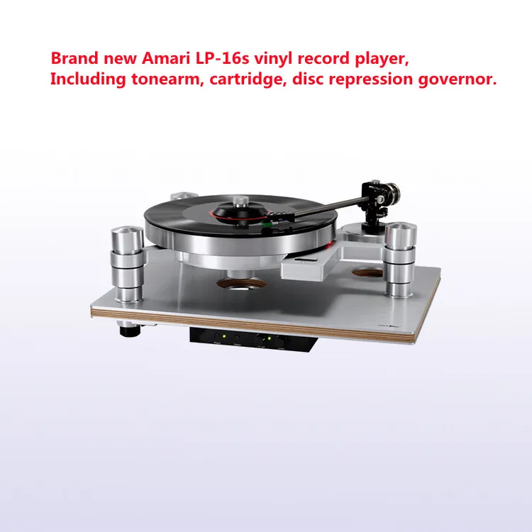 

New Brand new Amari LP-16s vinyl record player, including tonearm, cartridge, and disc press governor.