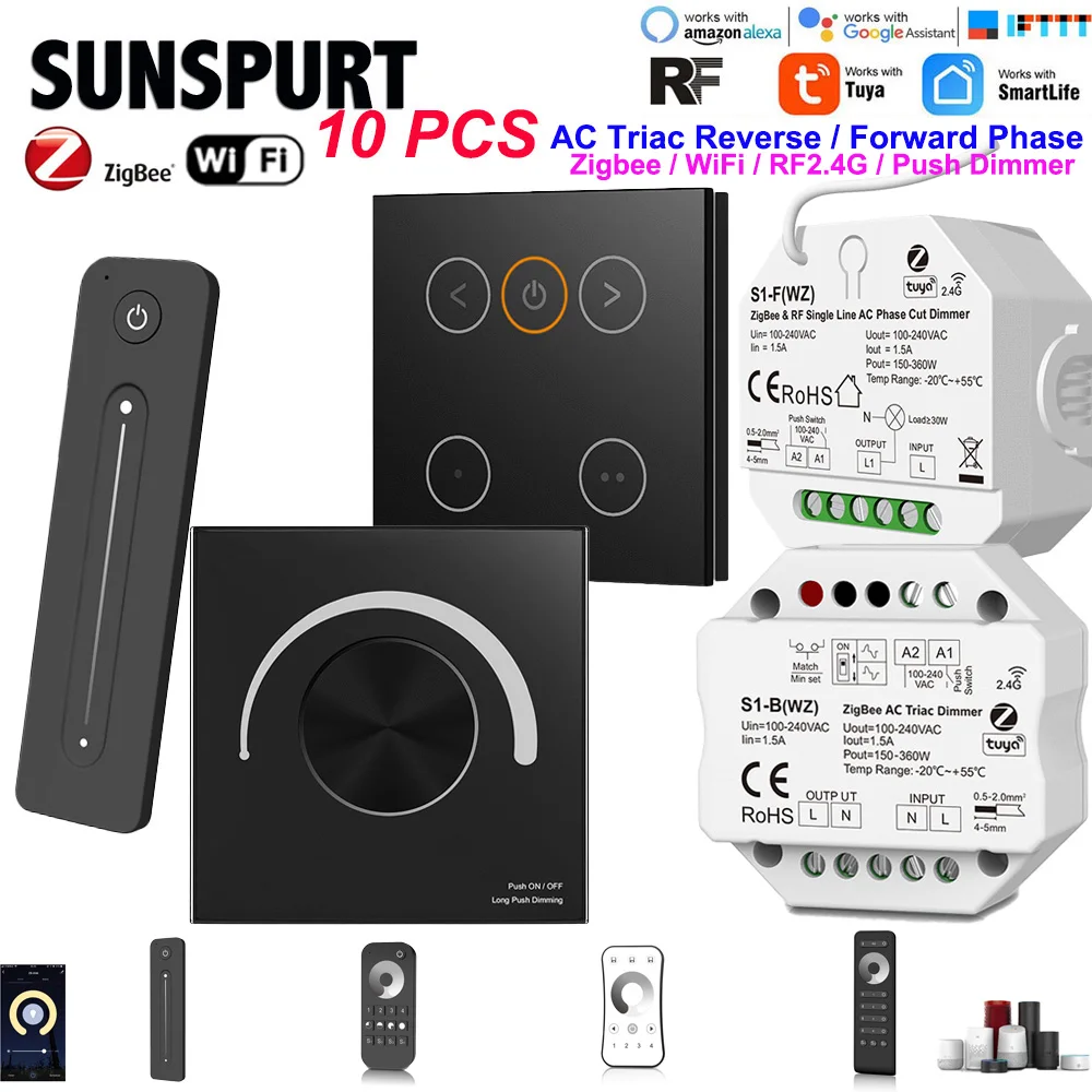 Skydance AC Triac Rotary Panel Dimmer AC110V 220V KS S1-T S1-K TS-K WiFi ZigBee Single Color LED Lamp Incandescent Halogen Light