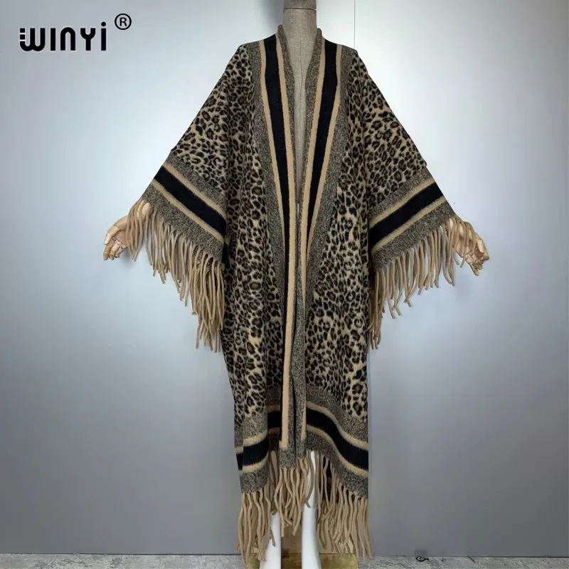 WINYI Winter Women Fringed Cardigan Abaya Dubai Luxury Coat Loose Overcoat Female Winter Outerwears Long down Dress بالطو