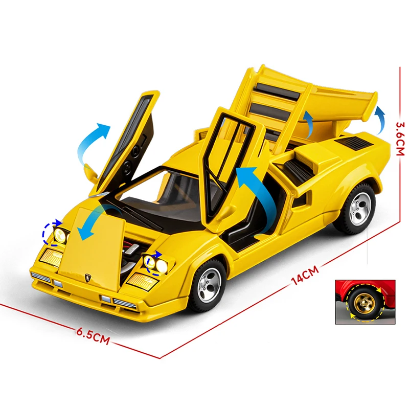 1:32 Countach LP500S Supercar سبيكة يموت يلقي سيارات لعبة نموذج الصوت والضوء التراجع لعبة أطفال المقتنيات هدية عيد ميلاد