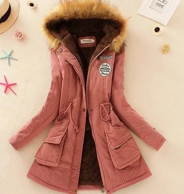 

Women's Winter Long Jaet Coat Warm Street Sle Cotton Hooded Zipper Closure Thiened Mid-Length Straight Cut Outerwear