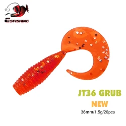 ESFISHING NEW 2023 Small Grub Lure JT36 20pcs 36mm Silicone Single Tail Pesca Artificial Fishing Lures Soft Bait