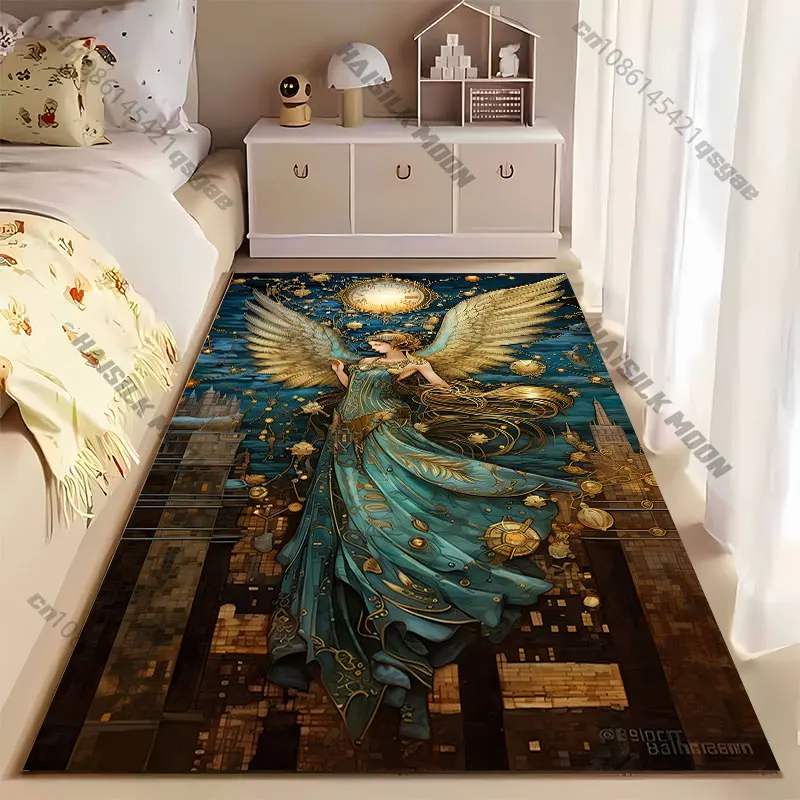 Celestial angelic figure with clock carpet Yoga living room room decor children's crawling mat doormat area rug games mat