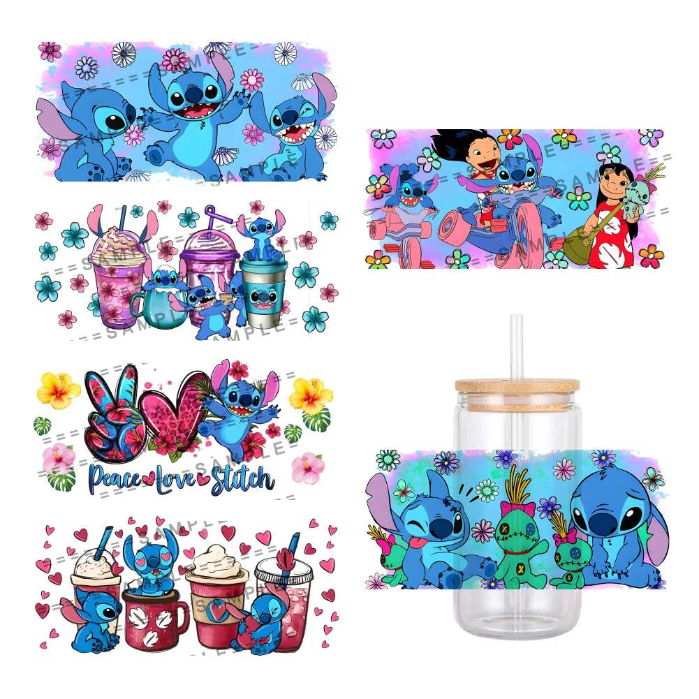 Winsome-Disney Padrão Dos Desenhos Animados Ponto UV DTF Transferência Adesivo, À Prova D 'Água Transferências Decalques, Adesivos De Envoltório De Copo De Vidro 16oz