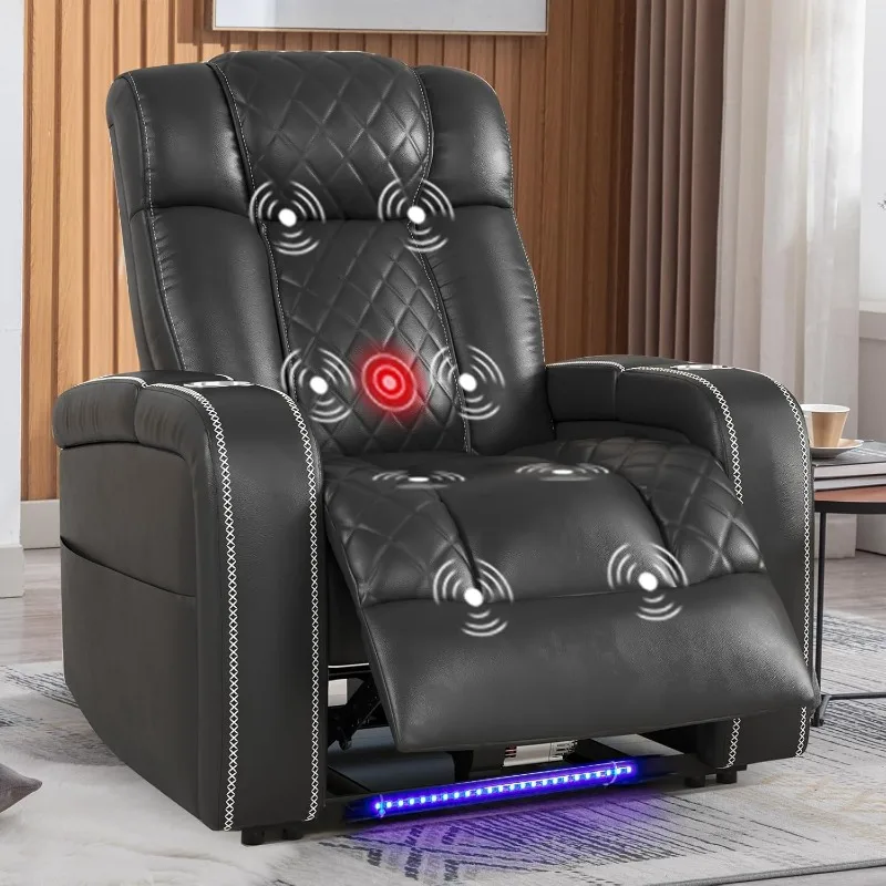 Zero Gravity Power Recliner,Power Recliner Chair with Massage for Adults, Black Faux Leather Recliner with Cup Holders