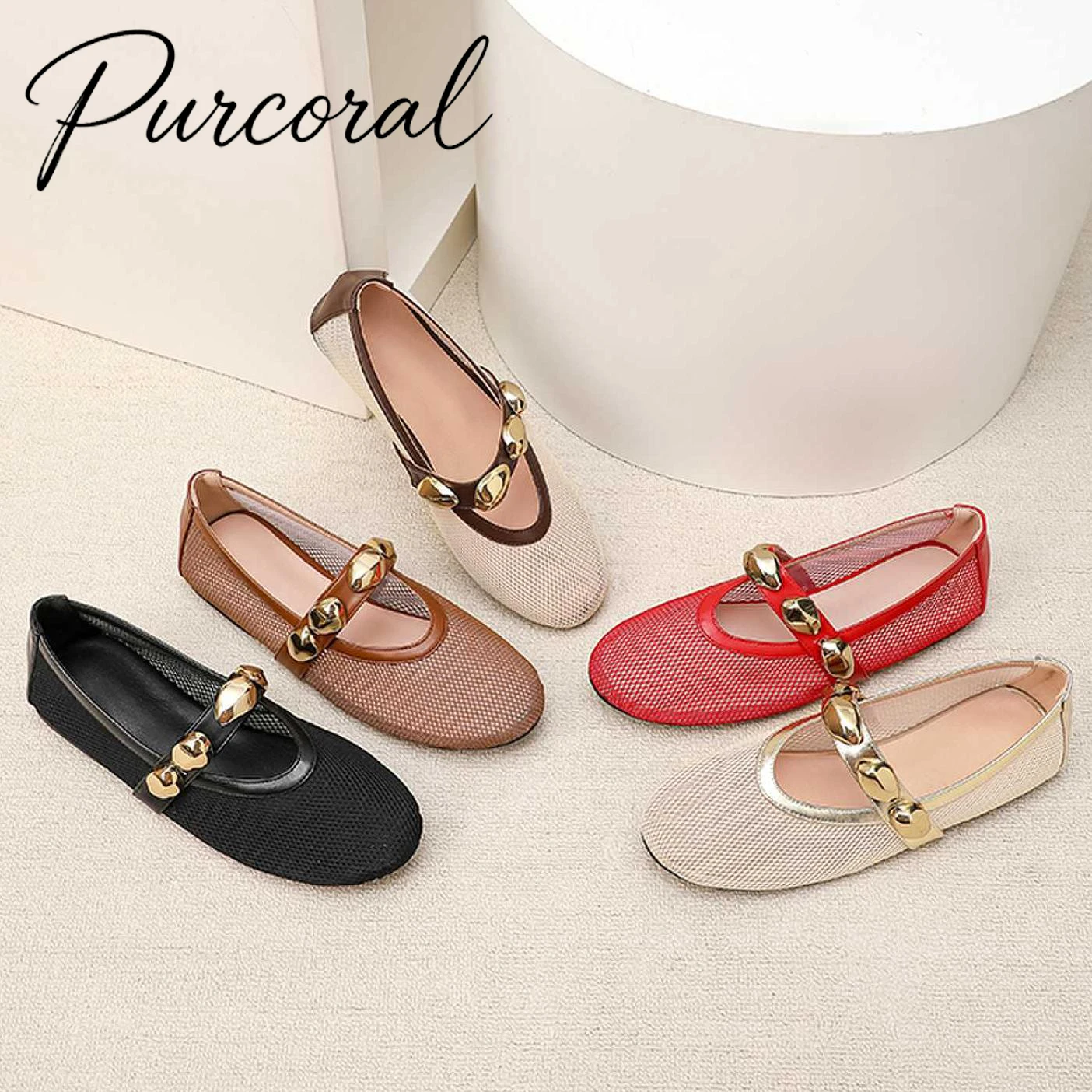 regalo-gratuito-purcoral-2026-scarpe-basse-mary-jane-da-donna-in-rete-traforata-traspirante-scarpe-da-balletto-con-punta-rotonda-e-decorazione-in-metallo-scarpe-basse-con-una-cinghia