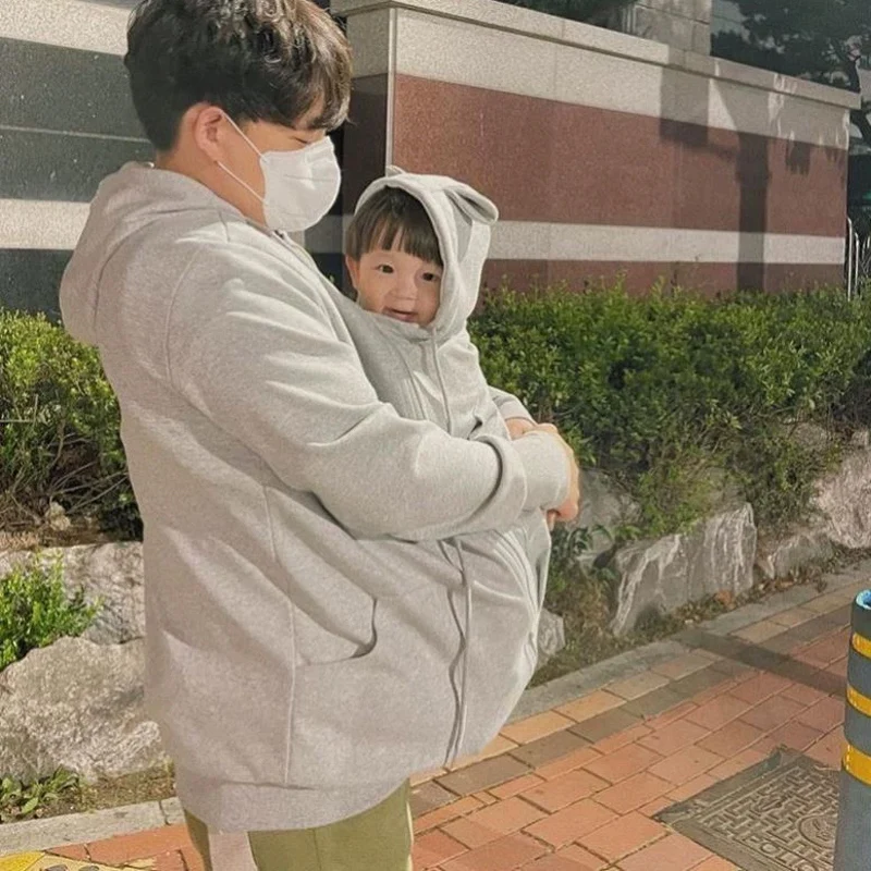 

Autumn Winter Male Thick Extra Large Kangaroo Baby Onesie Sweatshirt Couples Loose Casual Hooded Long Sleeved Soft Coat
