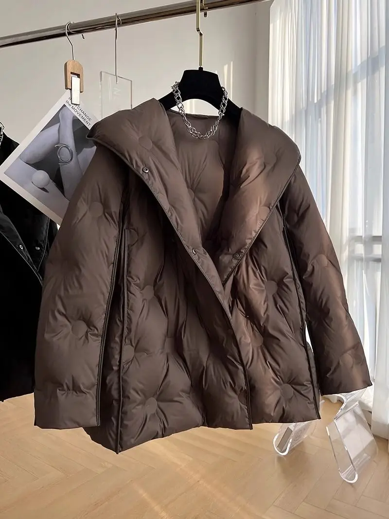 Winter New White Duck Down Snow Parka Hooded Oversize Puffer Jacket Warmer Cotton Long Sleeve Zipper Cotton Padded Coat Female