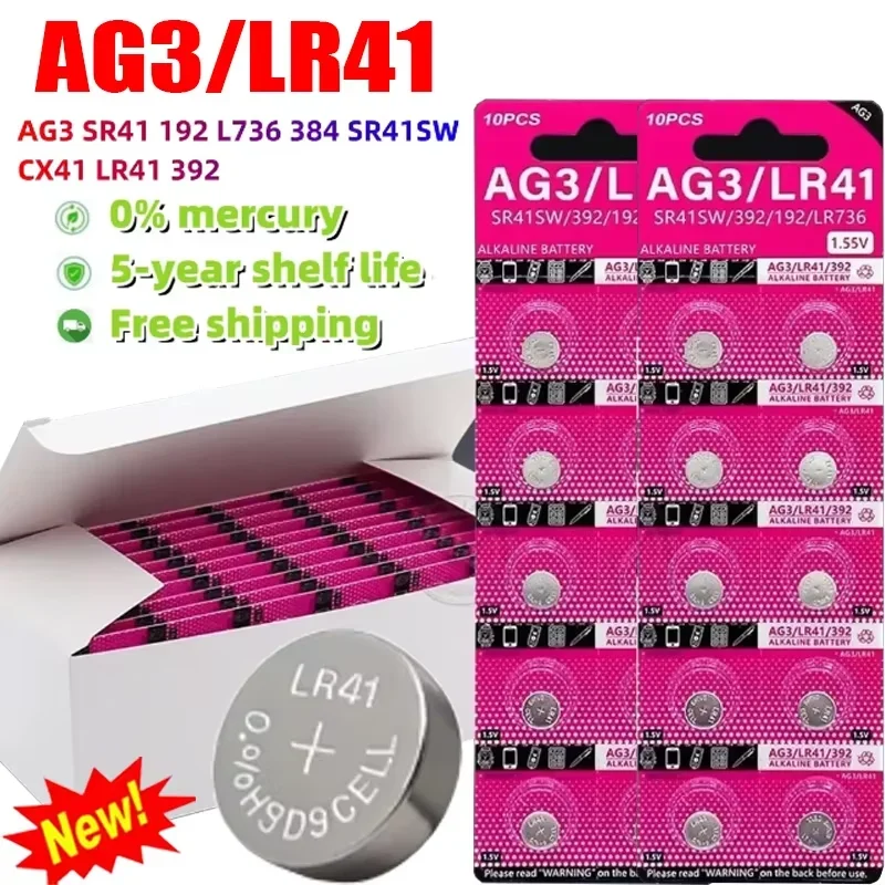 10-50Pcs High Capacity LR41 Alkaline Batteries AG3 L736 392 384 192 Premium 1.5V Button Coin Cell Batteries for Medical devices